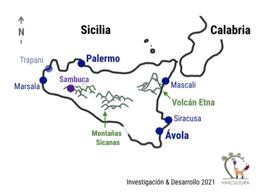 Fig. 3. Los lugares de Sicilia mencionados en esta entrada.
